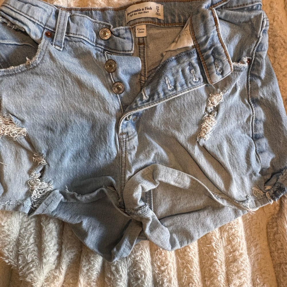 Abercrombie & Fitch Light Blue High Rise Denim Shorts